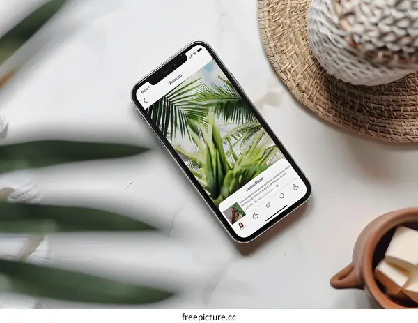 Palm Trees on Phone Screen with Summer Accessories