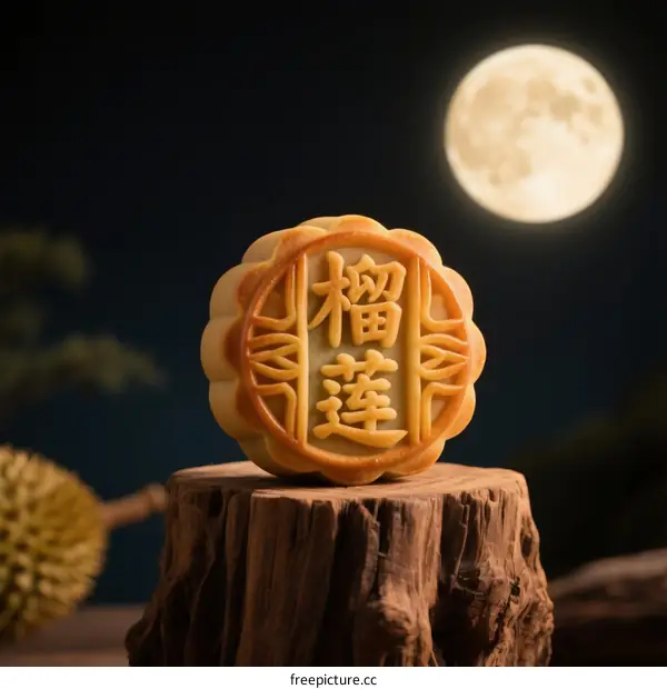 Mooncake with durian flavor under the full moon