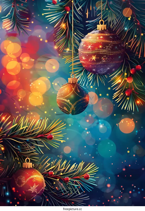 Christmas background with hanging ornaments