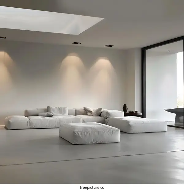 Modern Minimalist Living Room Interior Design With Skylight