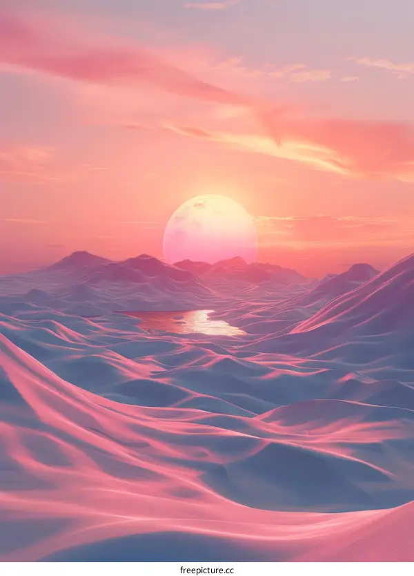 Pink alien landscape with a large moon