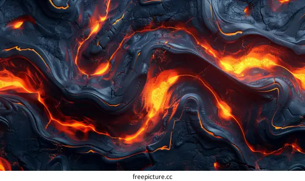 Lava flow over rock surface