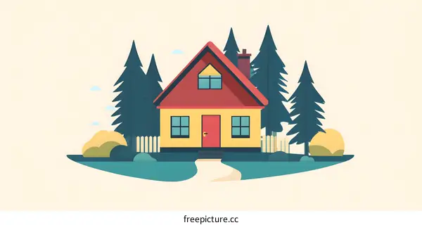 Yellow House in the Forest Illustration