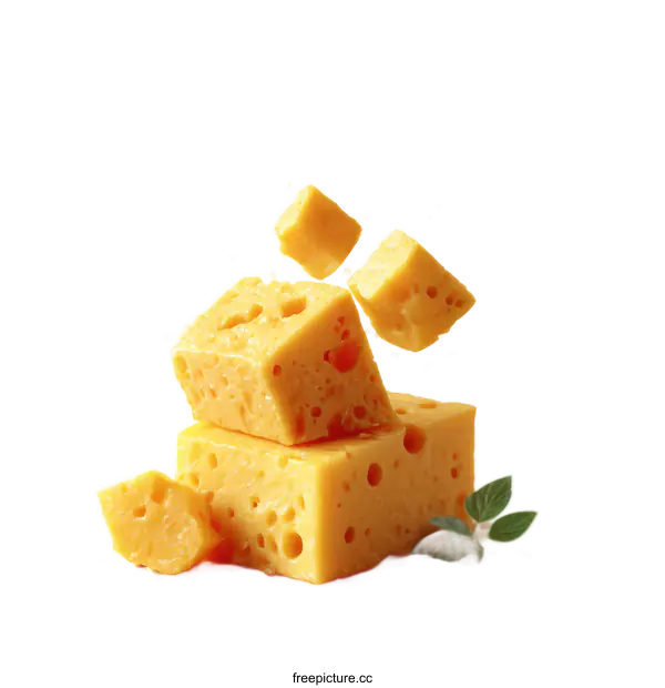 [Transparent Background PNG]Cheese Cubes Falling from a Block of Cheese