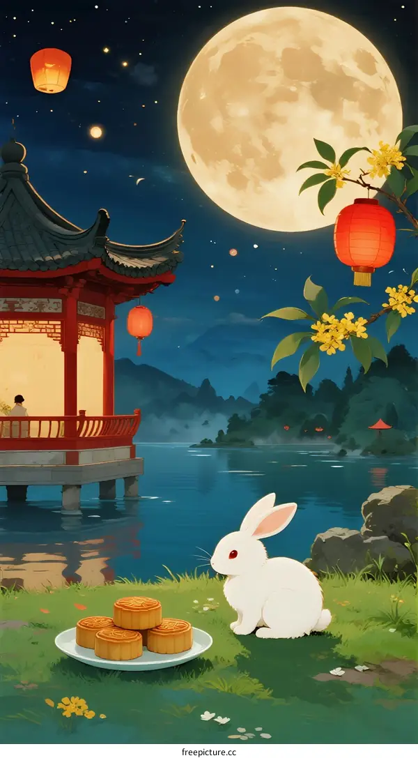 Full Moon Festival Night with Rabbit and Mooncakes
