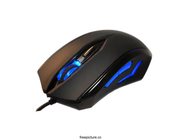 [Transparent Background PNG]Black Computer Gaming Mouse with Blue Lights