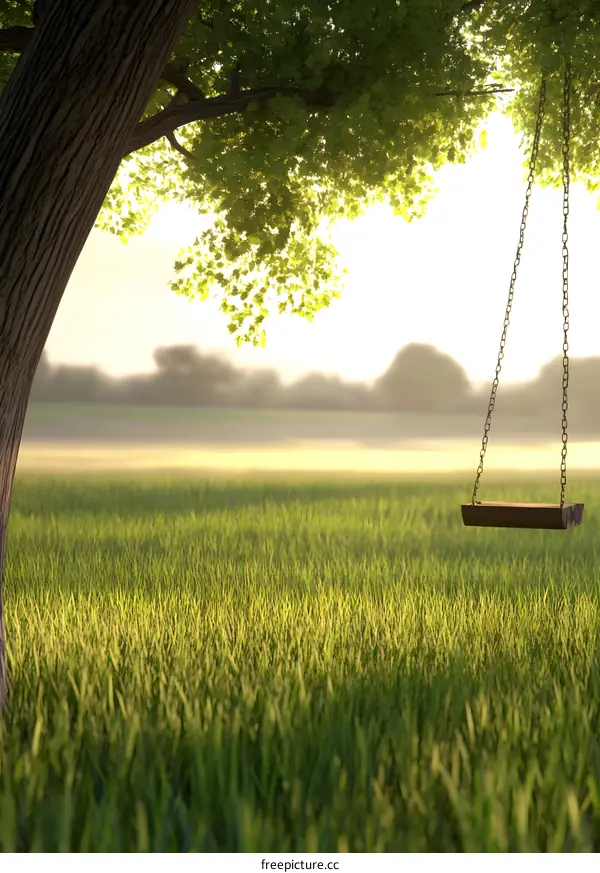 Swing Set Hanging from Tree Branch in Field