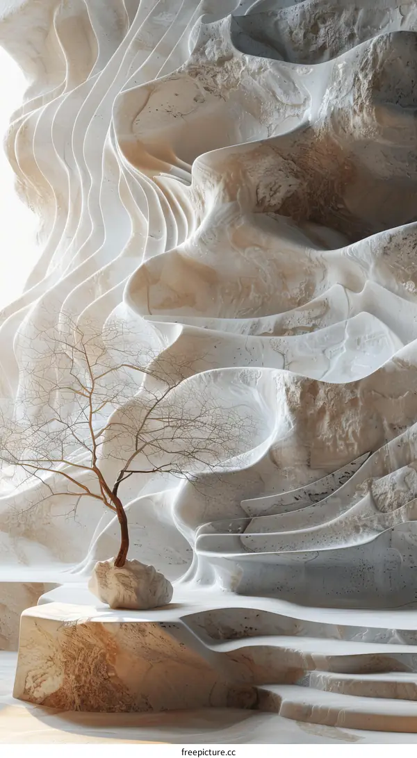 A Withered Tree on a Rock, Embracing the Silent Dance of Life and Death