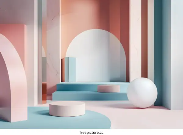 Abstract Minimalist 3D Render of Geometric Shapes in Pastel Colors