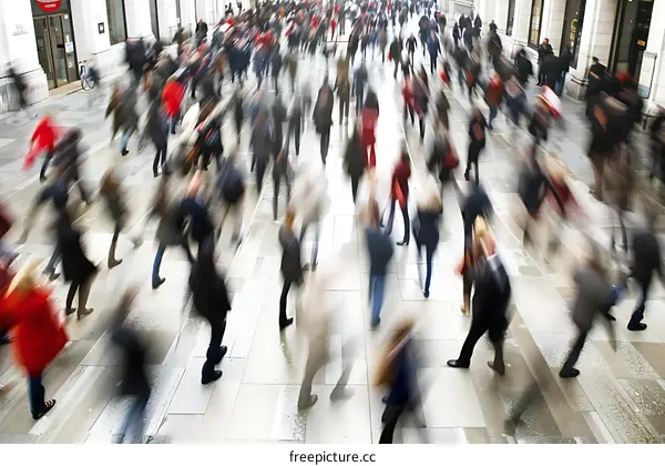 Blurred Motion of People Walking in a City Street