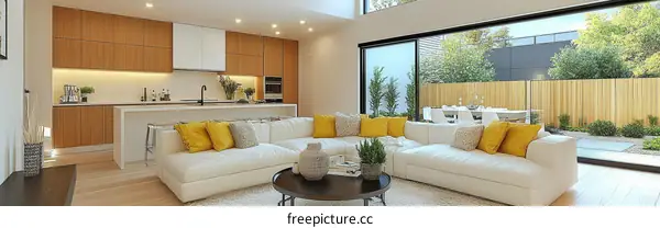 Modern Open-Concept Living Area with Kitchen