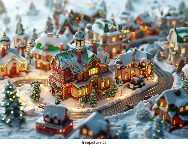 Christmas Village in Snow-Covered Winter Landscape