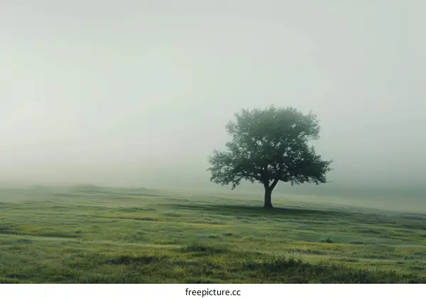 Lonely Tree in the Foggy Field