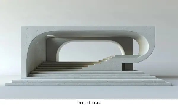 Concrete structure with curved openings and steps.