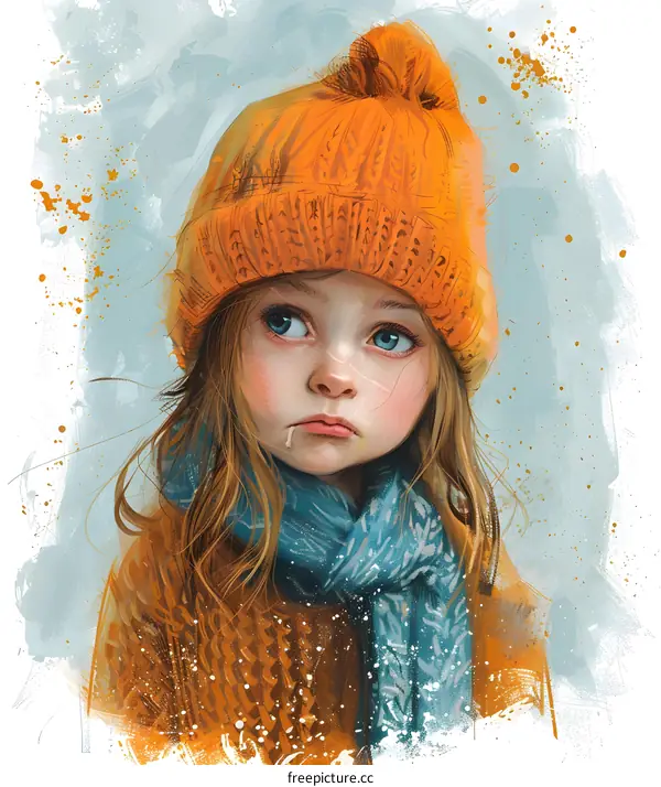 Little girl in orange hat and scarf