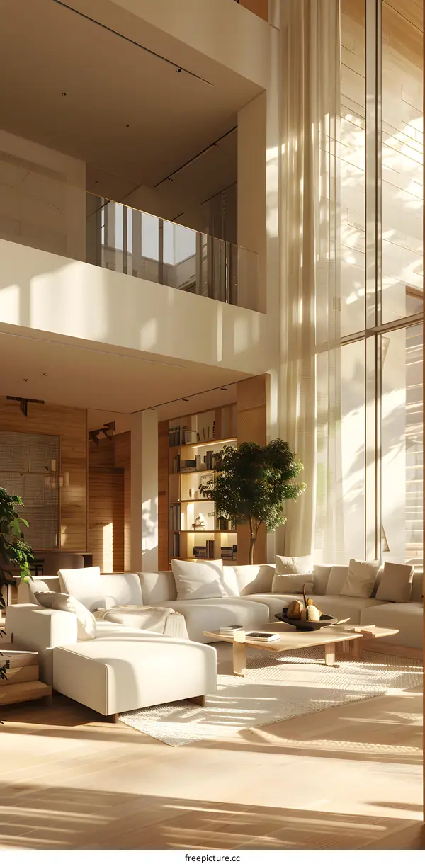 Bright and Airy Living Room With High Ceilings and Large Windows