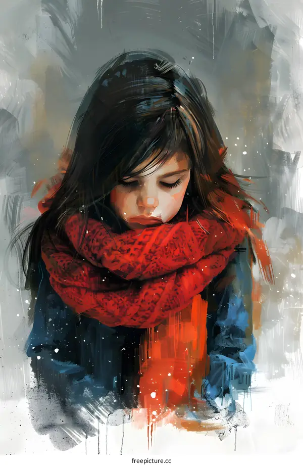 An illustration of a girl with a red scarf around her neck