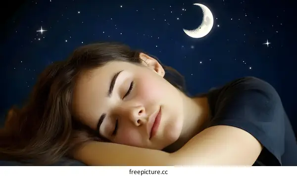 Sleeping Woman under a Crescent Moon and Stars