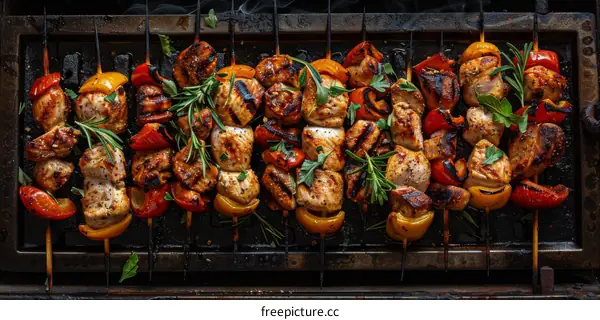 Delicious Grilled Meat Skewers with Mixed Vegetables