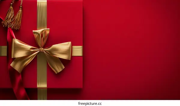 Red and gold gift box with a gold ribbon