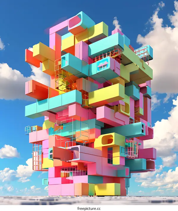 Abstract Colorful Building Structure 3D Illustration