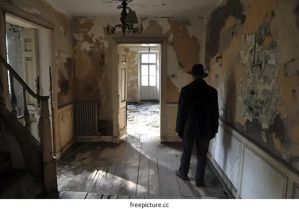 Man in a hat standing in a ruined room