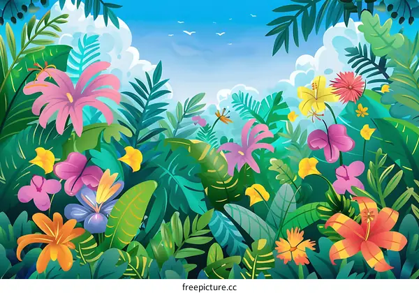Colorful Tropical Rainforest Illustration