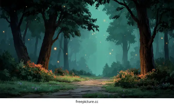 Enchanted Forest Pathway at Night