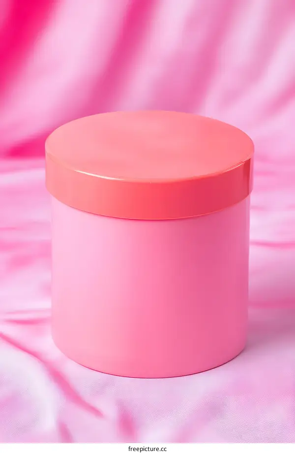 Pink Round Container on Pink Satin Fabric