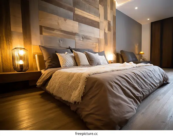 Cozy Bedroom Interior Design with Wooden Wall