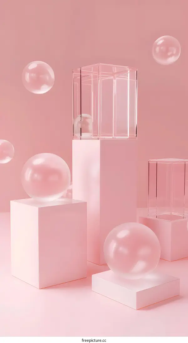 Pink Abstract Geometric Shapes 3D Render