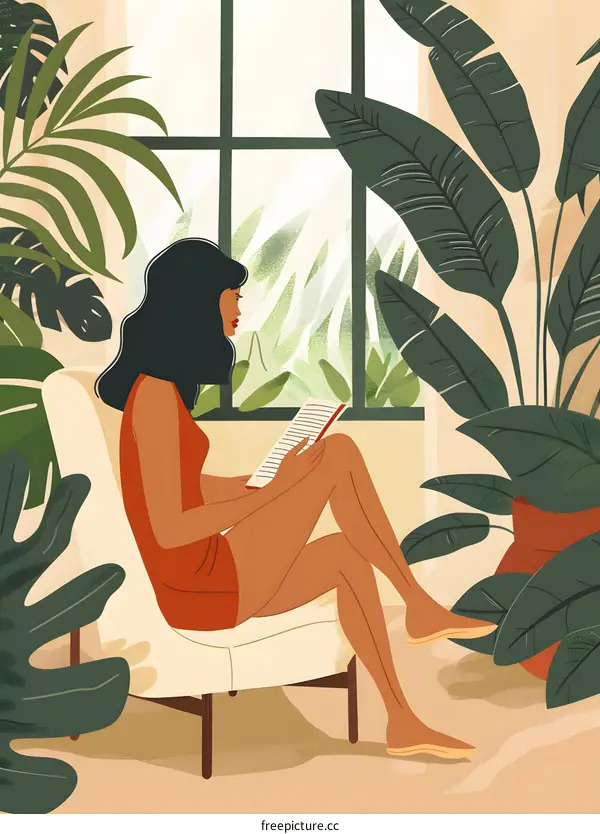 Woman Reading a Book In a Chair by the Window