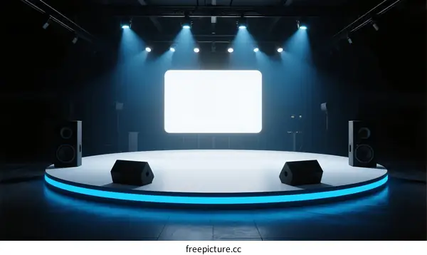Modern Stage with Bright Lights and Empty Screen for Performance
