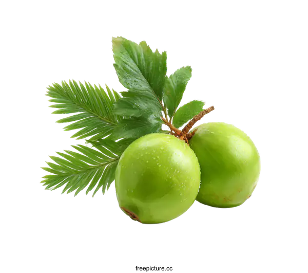 [Transparent Background PNG]Fresh Green Fruits with Leaves on White Background