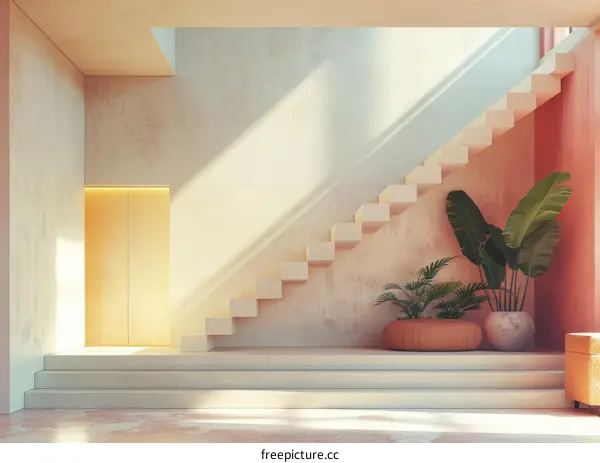 Staircase with Plants in Modern House