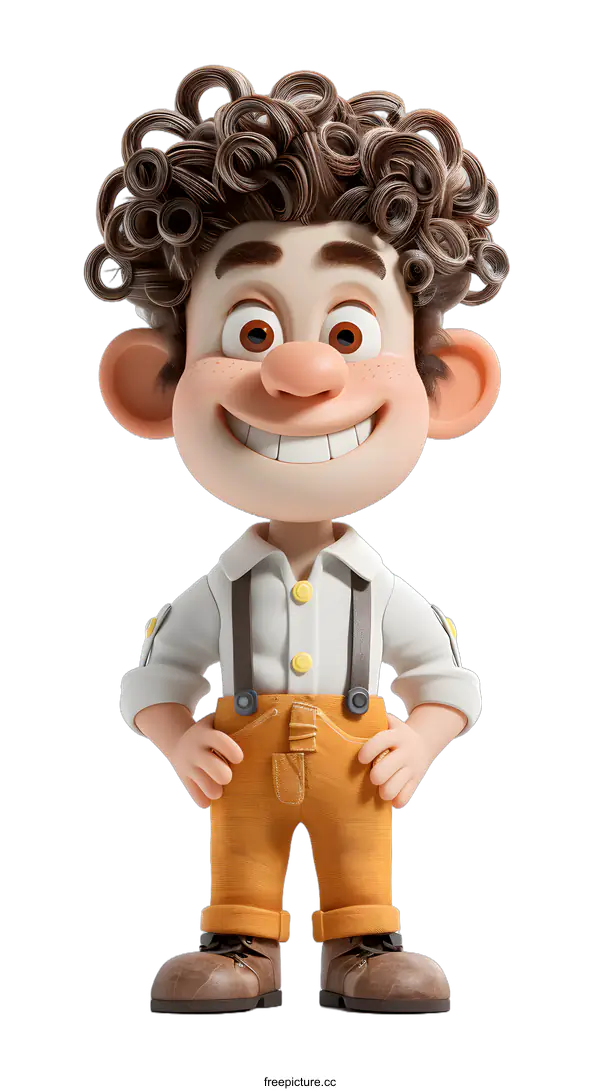 [Transparent Background PNG]3d illustration of a boy with curly brown hair and freckles