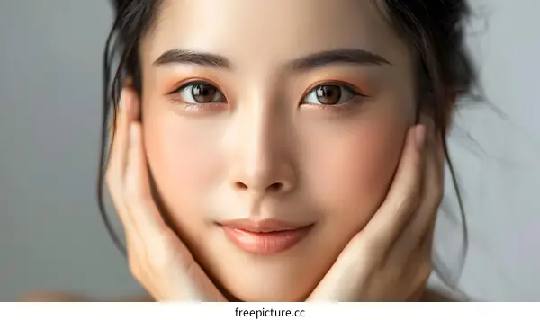 Close Up Portrait Of Asian Woman With Beautiful Skin