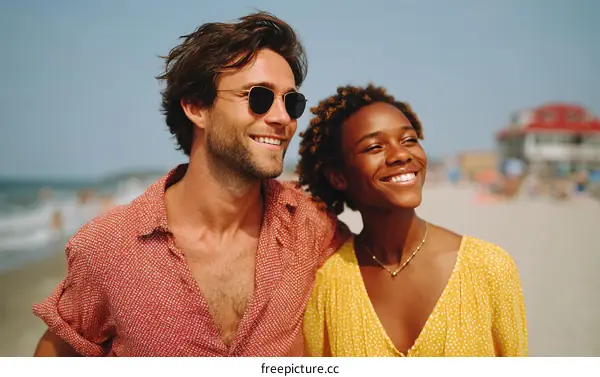 Couple enjoying the beach sunshine