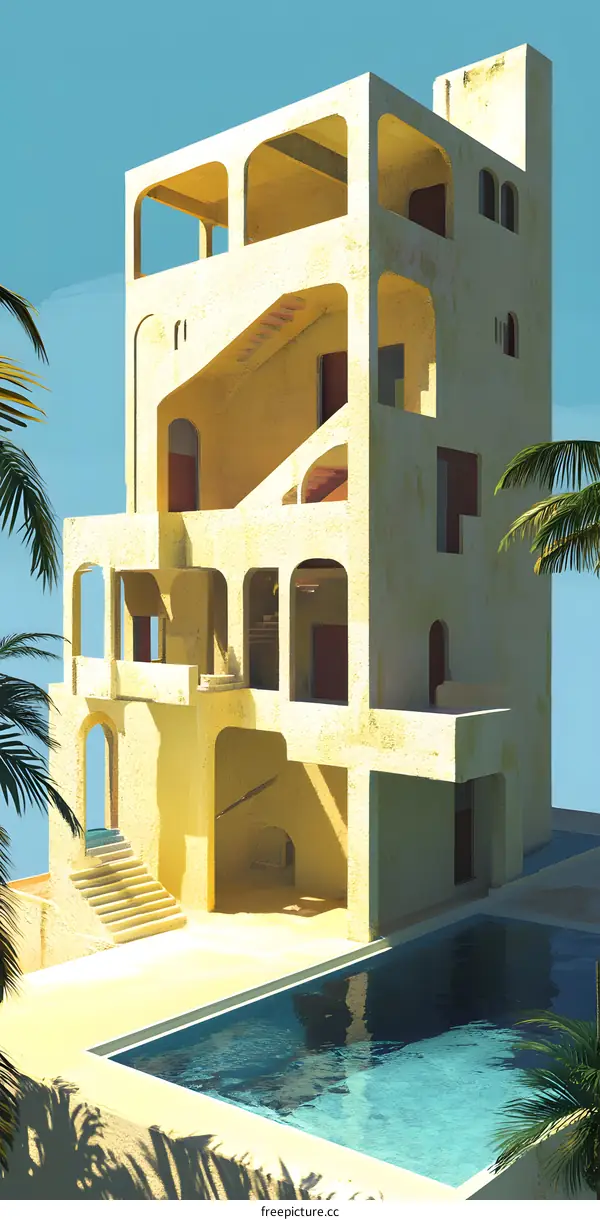 Abstract Minimalist Architecture House with Swimming Pool