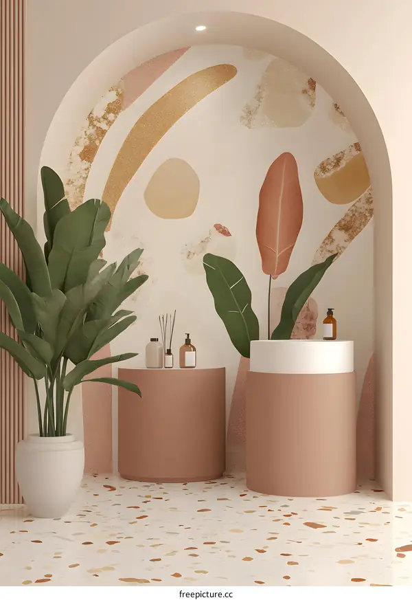 Abstract Neutral Colors Leaves Wall Interior Design