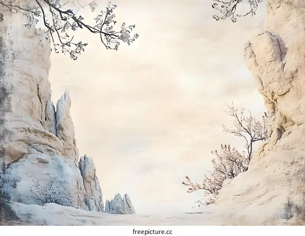 White Rock Cliffs with Trees in a Vintage Style