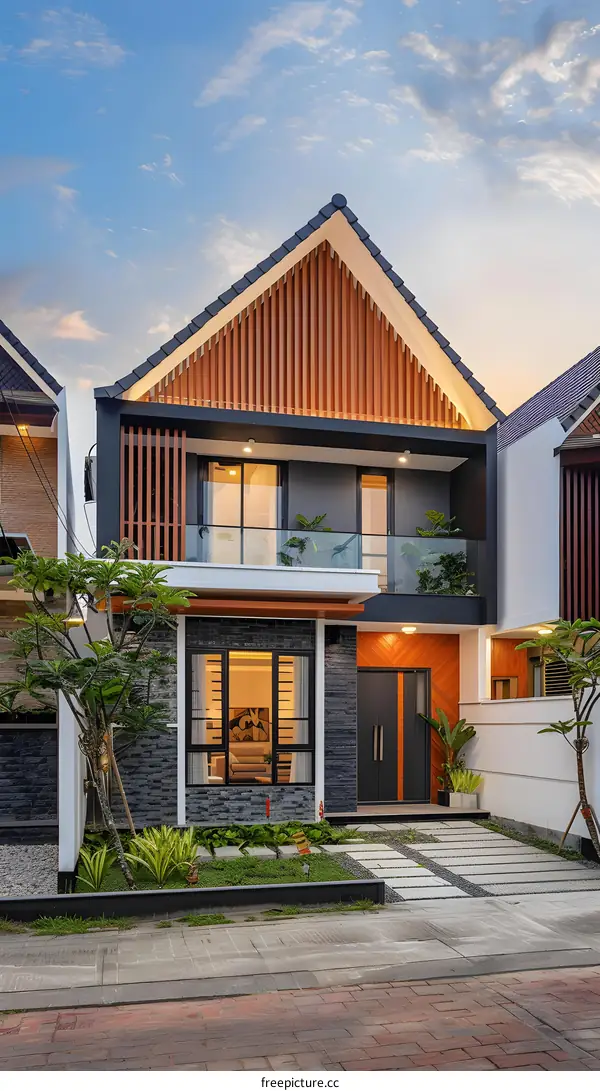 Modern House with Wooden Facade and Glass Balconies