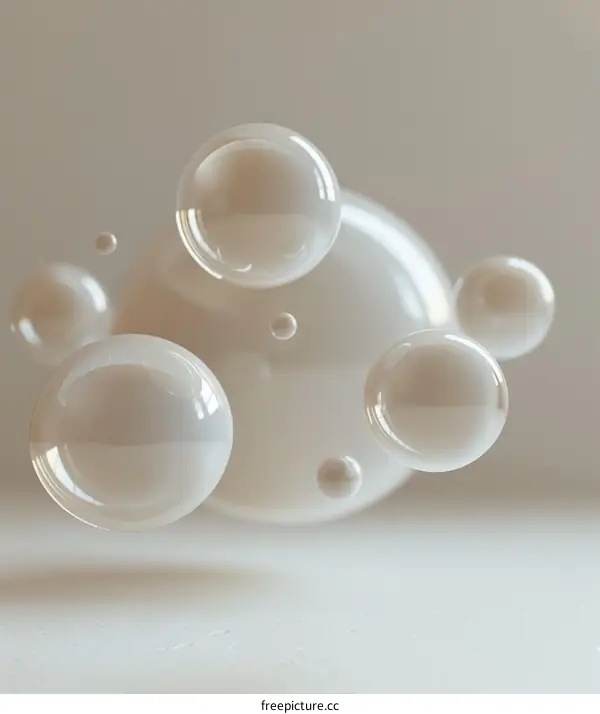 Spherical abstract shapes floating in a neutral background