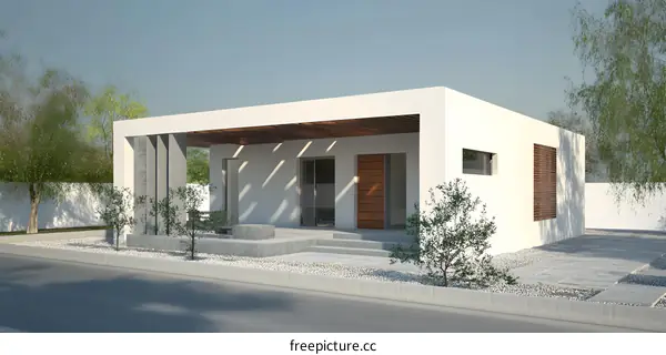 Modern House with White Walls and Wooden Accents