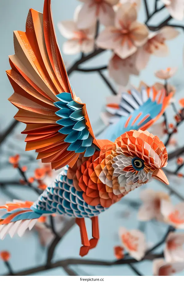 Colorful Origami Bird in Flight