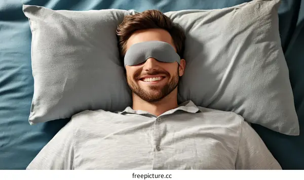 Man Relaxing in Bed with Sleep Mask
