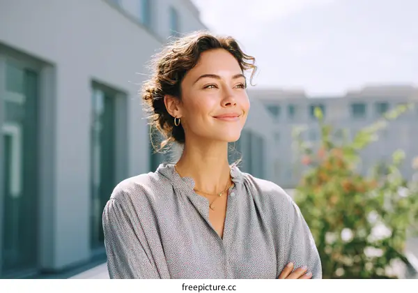 Smiling Caucasian Woman Outdoors in City