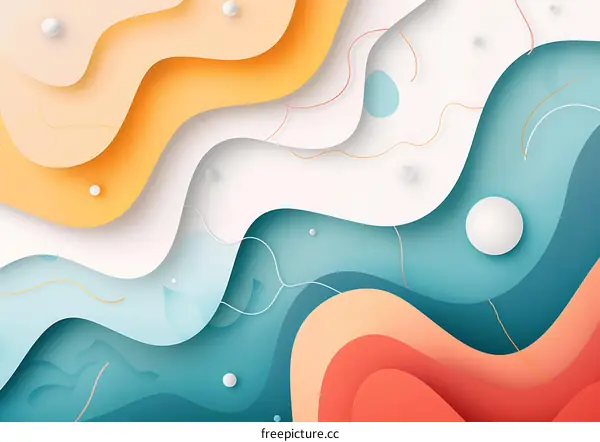 Abstract Papercut Background with Wavy Lines and Colorful Shapes