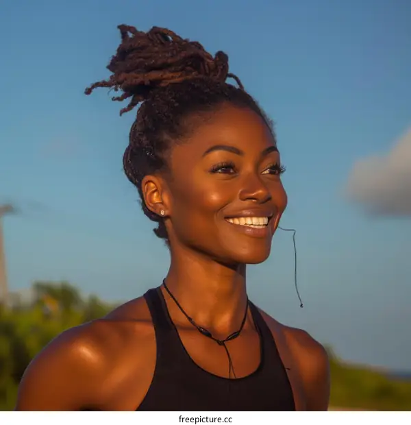 Portrait of a smiling young African-American woman with dreadlocks