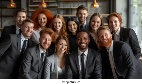 A group of smiling business professionals posing for a photo